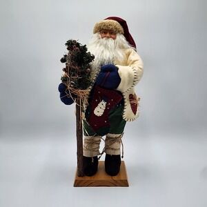 Vintage Santa Clause Figurine Standing 18 Inch Mounted Wreath Stocking Classic